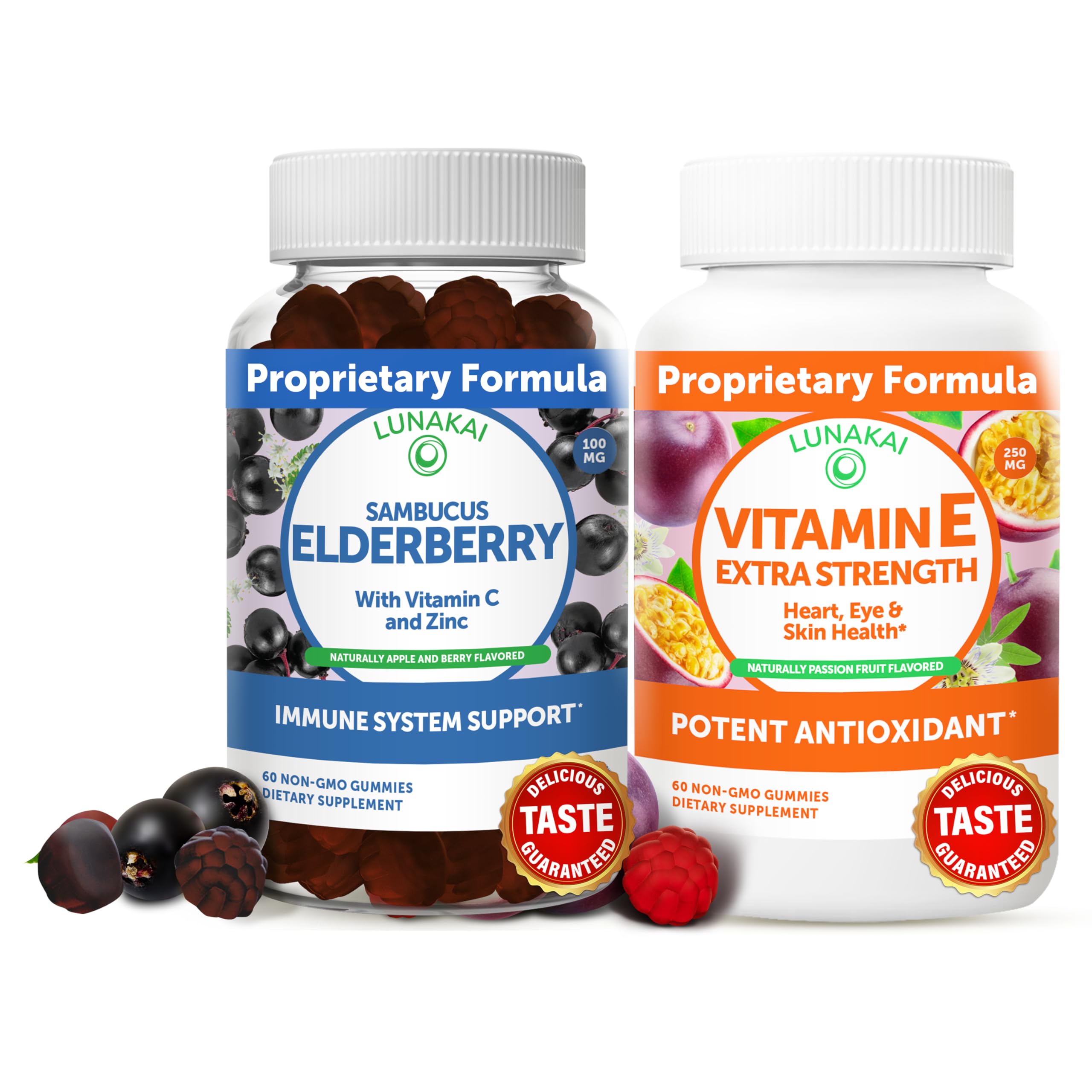 Lunakai Elderberry and Vitamin E Gummies Bundle - Immune Support Supplement with Zinc and Vitamin C