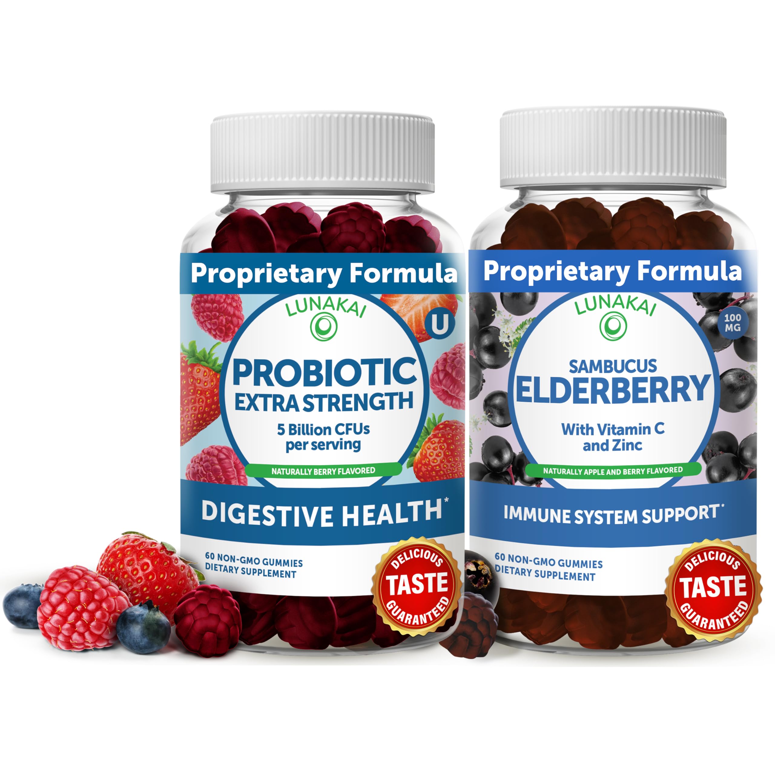Lunakai Elderberry & Probiotic Gummies Bundle - Immune Support with Zinc and Vitamin C Plus 5 Billio