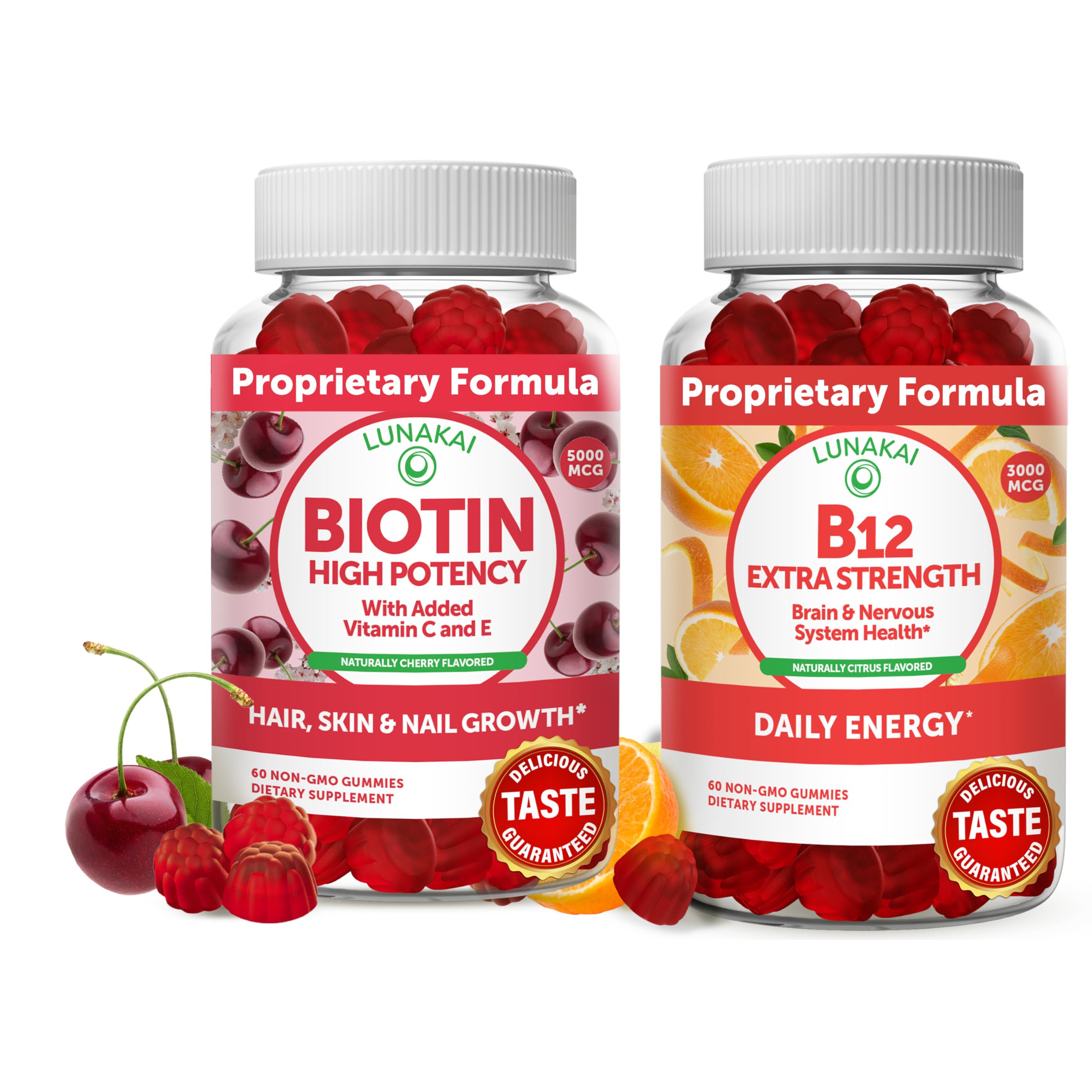 Lunakai Biotin and Vitamin B12 Gummies Bundle - Hair Skin and Nails Growth Gummies with Vitamin C an