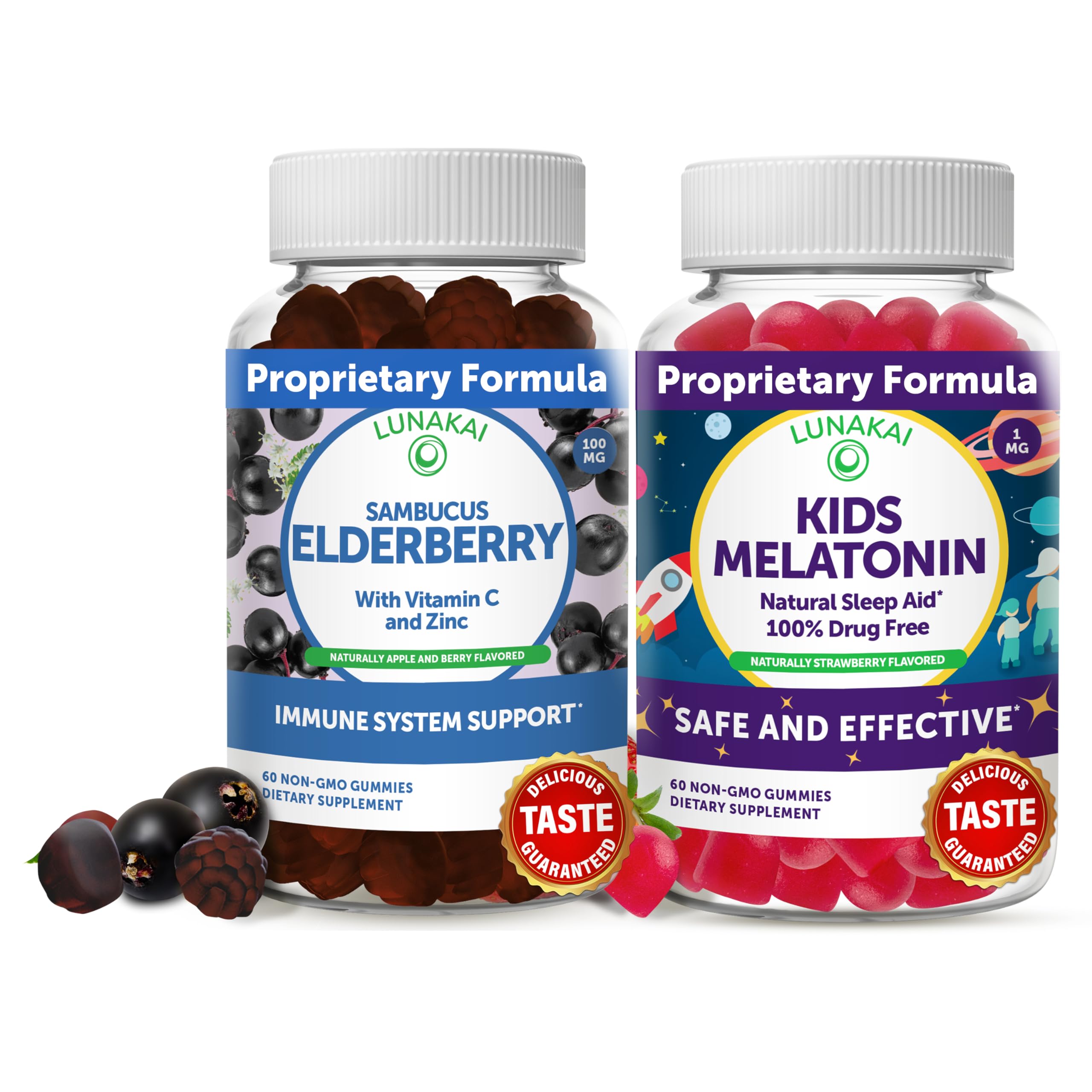 Lunakai Adult Elderberry and Kids Melatonin Gummies Bundle - Immune Support with Zinc and Vitamin C