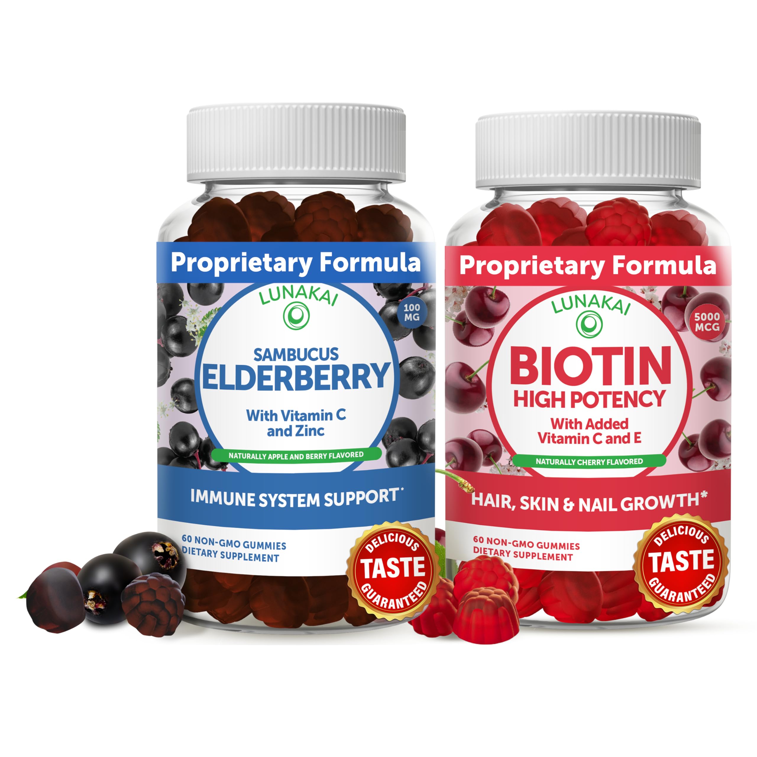 Lunakai Biotin & Elderberry Gummies Bundle - Gummy for Hair Growth, Skin Glow and Stronger Nails wit