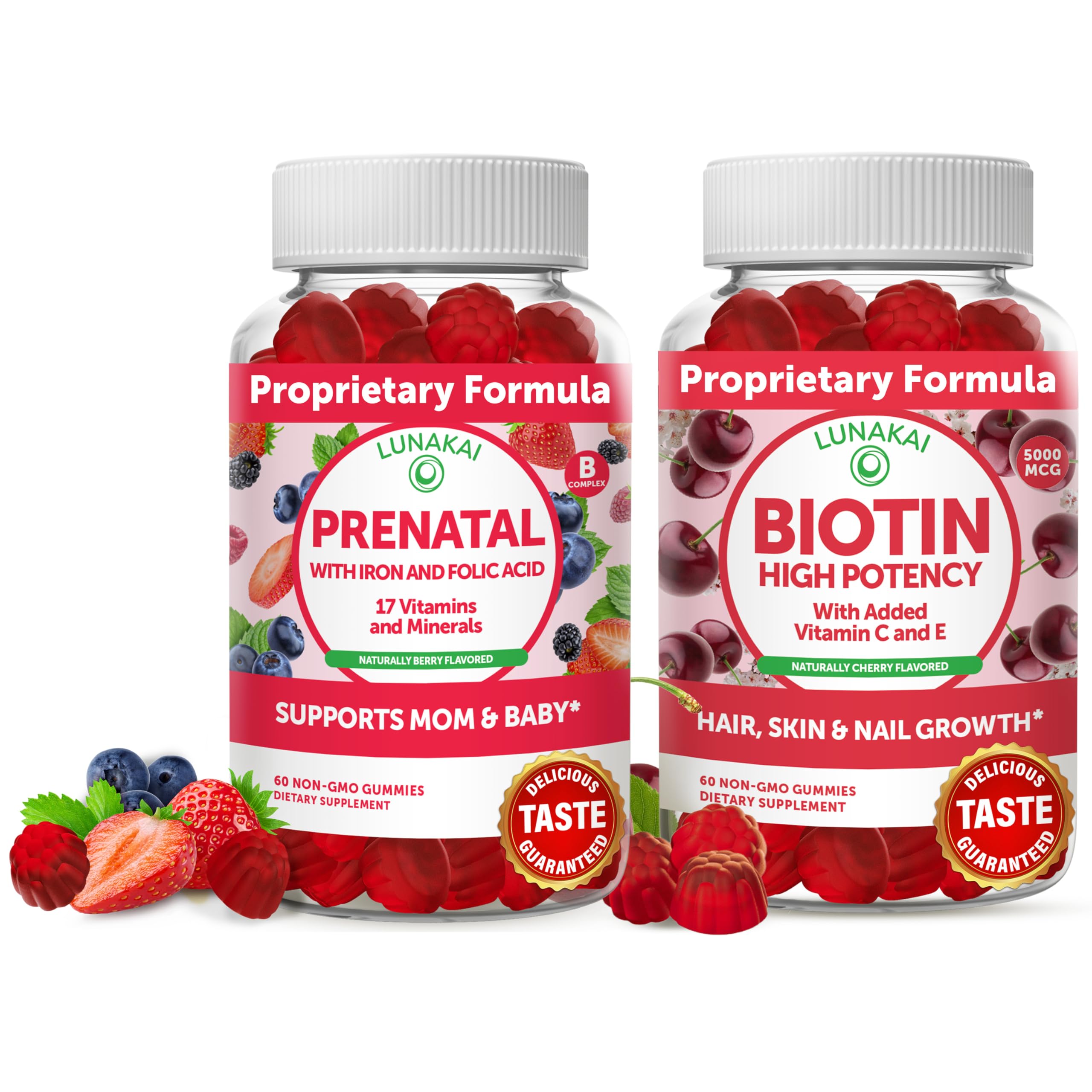 Lunakai Biotin and Prenatal Bundle - Hair Skin and Nails Growth Supplement with Vitamin C and E - Pr