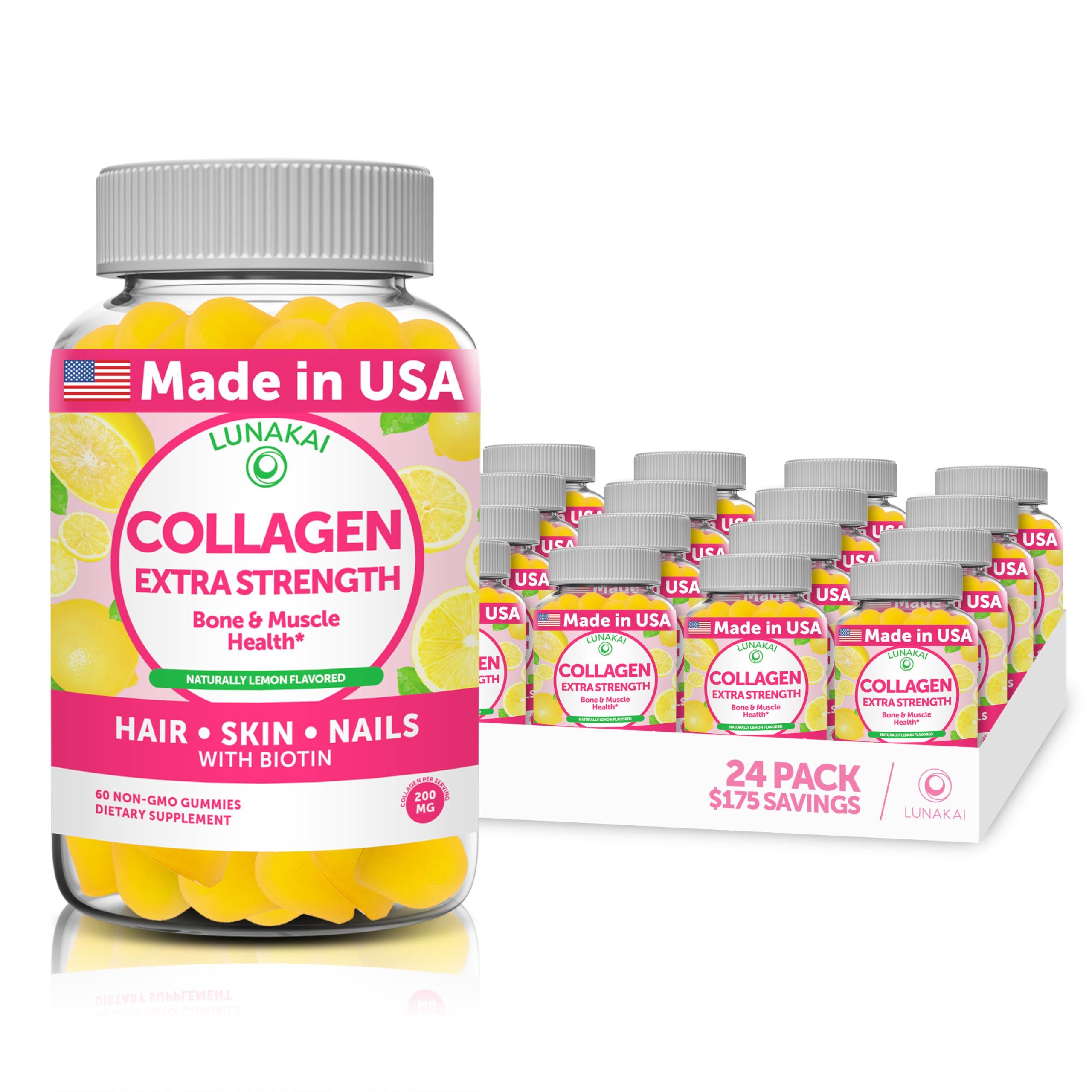 Lunakai Collagen Gummies - Tastiest Proprietary Formula - 200mg Hydrolyzed Collagen Gummies for Wome