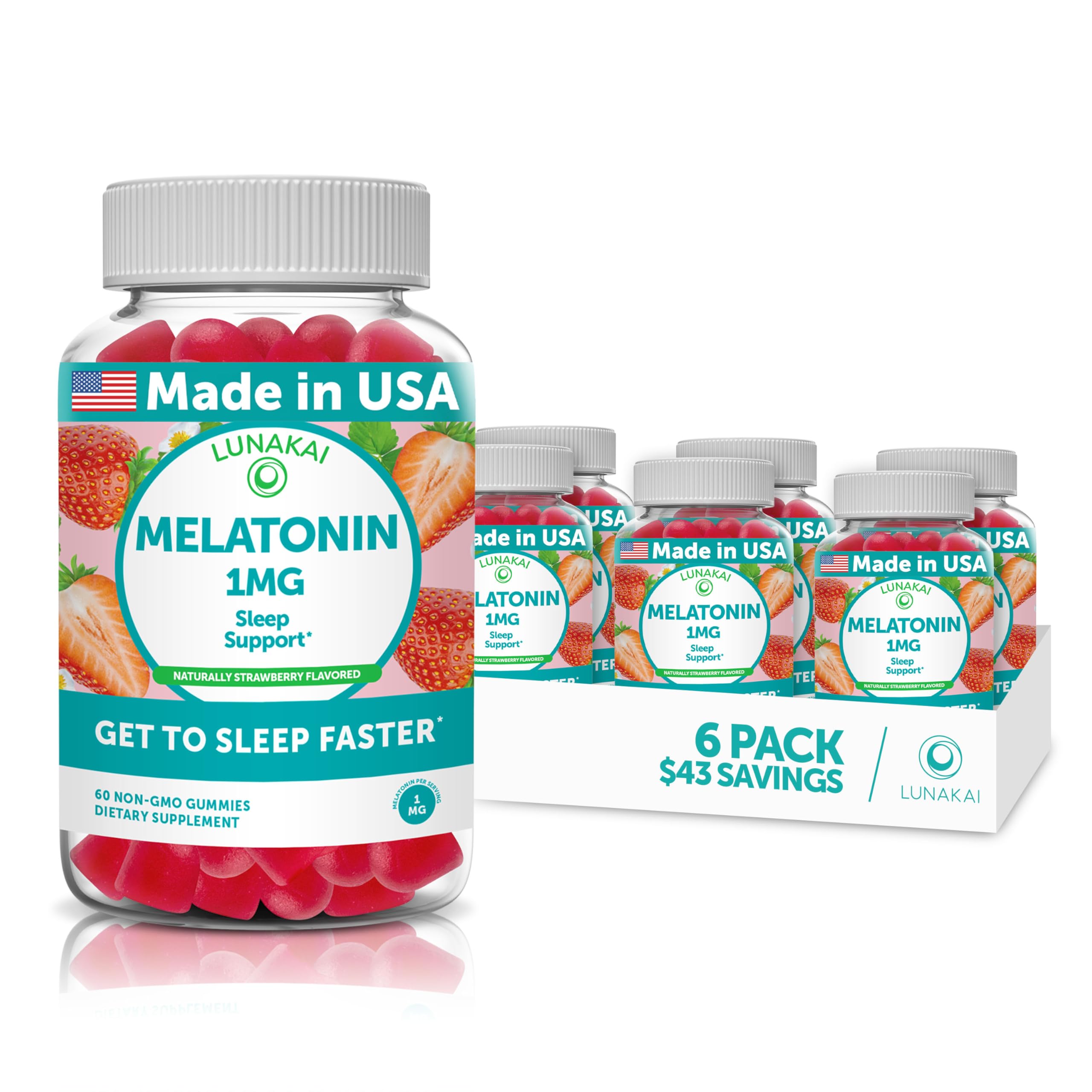 Lunakai Low Dose Melatonin Gummies 1 mg - Tastiest Proprietary Formula - Non-GMO Sleep Vitamins for