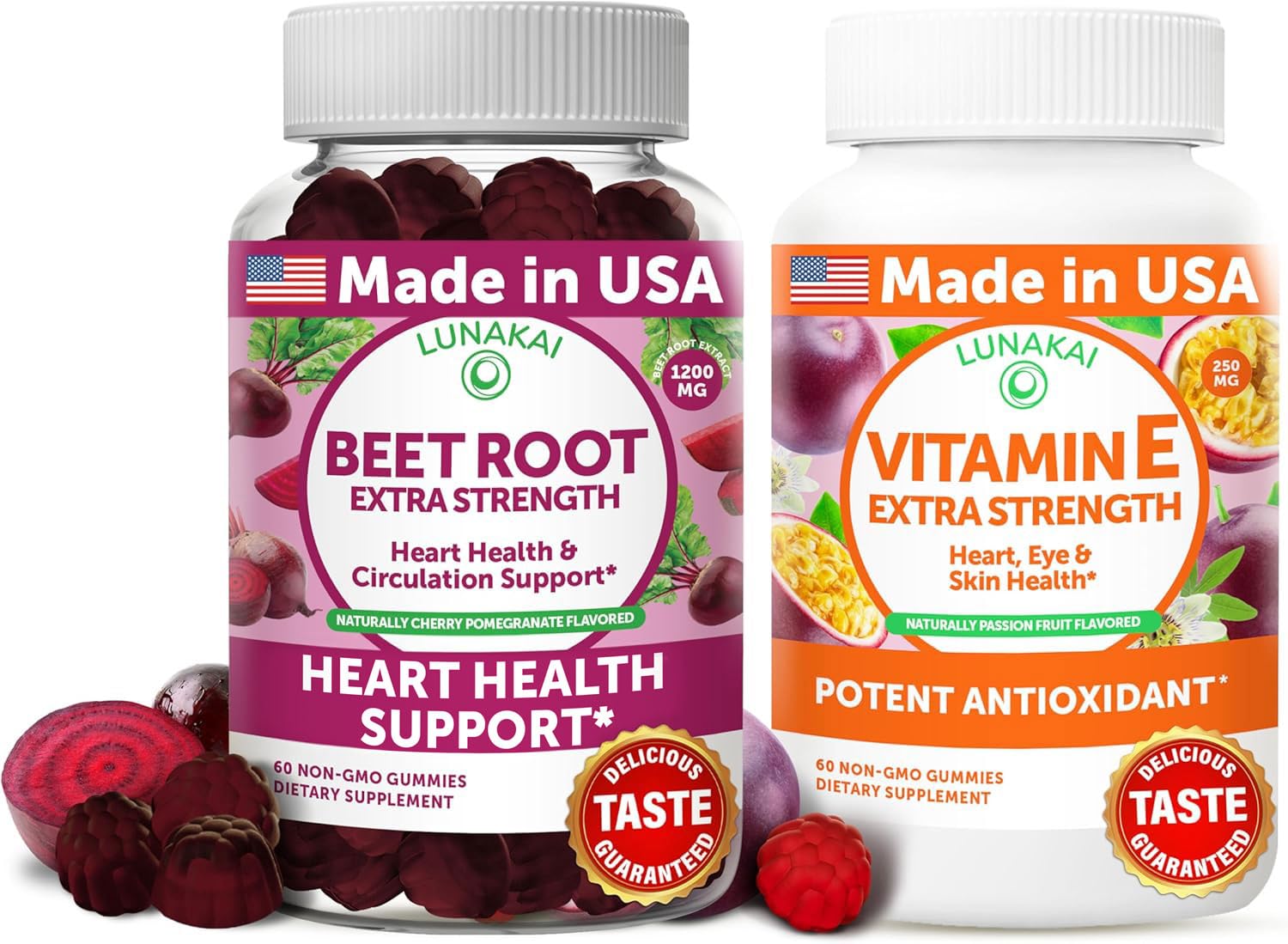 Lunakai Beet Root and Vitamin E with C Gummies Bundle – Antioxidant and Wellness Support