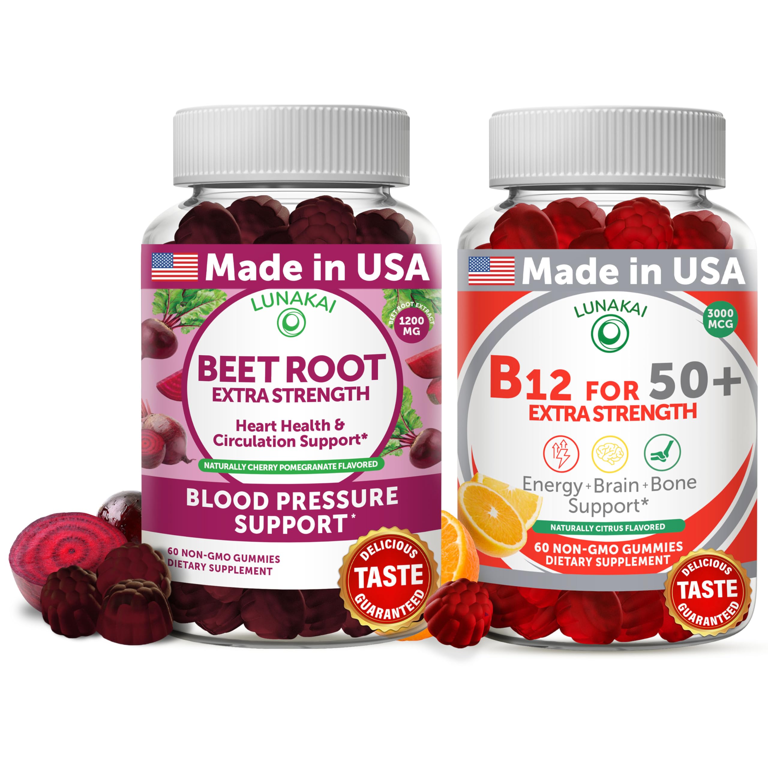 Lunakai Beet Root and Vitamin B12 Gummies for Adults 50 Plus Bundle Proprietary Antioxidant Blend -