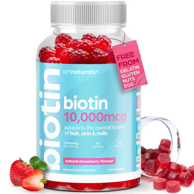 Artnaturals Biotin Gummies for Hair Growth - (100 Gummies - 10000mcg) - Natural Strawberry Vitamins