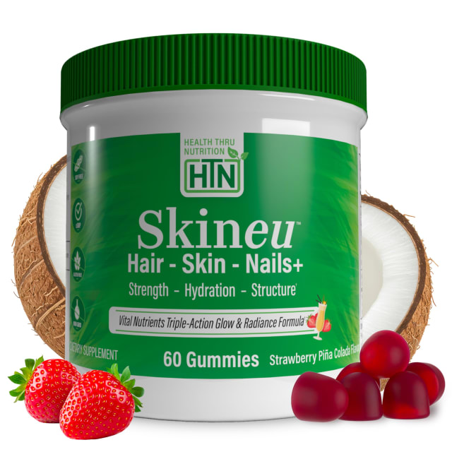 Health Thru Nutrition Skineu Hair, Skin & Nails+ Gummies | Biotin 5000mcg, Hyaluronic Acid, Retinyl